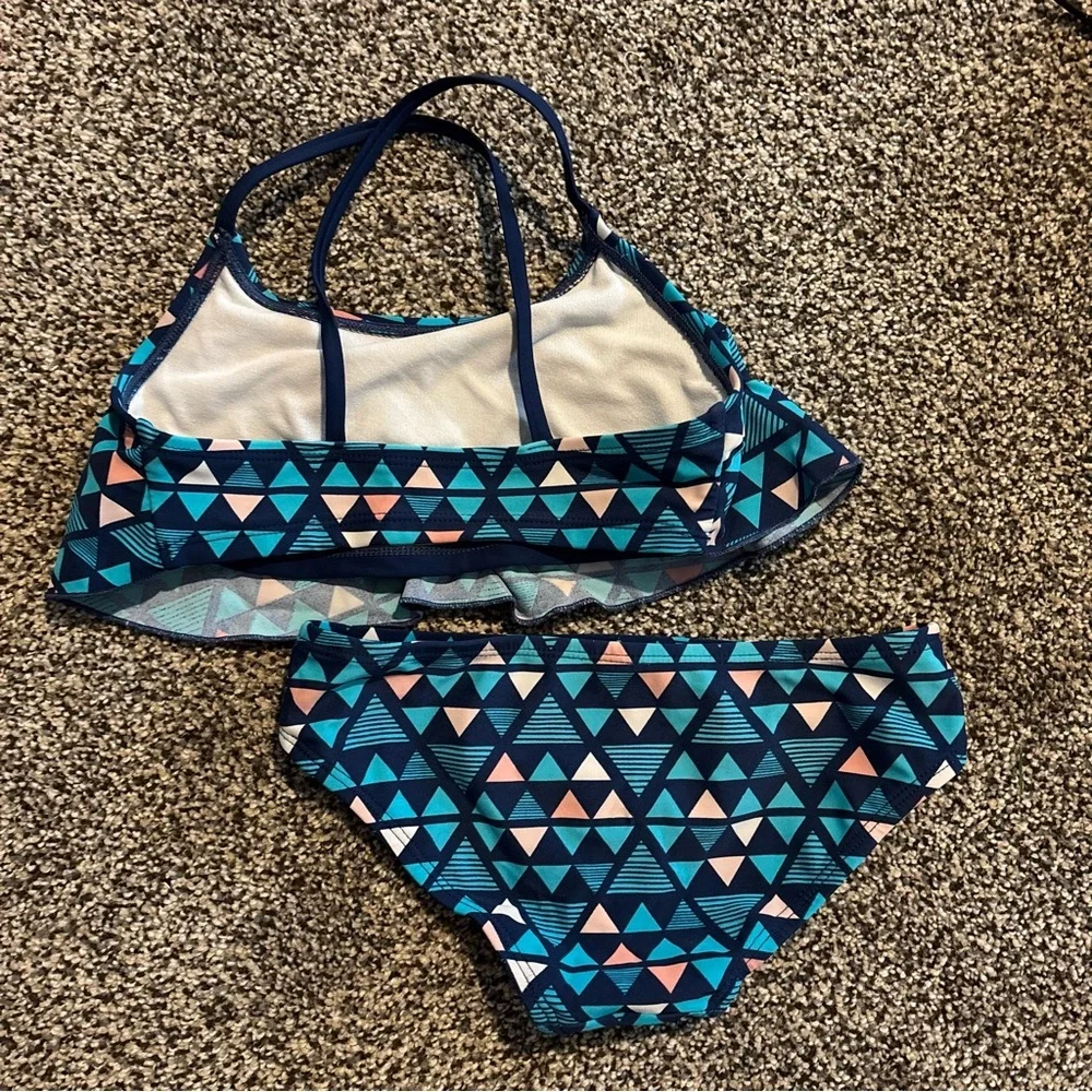 Kanu Surf Tankini Bikini -Blue and Pink Triangles Design Girl’s Size 5